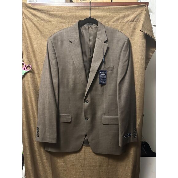 NWT Chaps Men Blazer Sports Coat Size 42R Tan 100% Wool Double Buttons